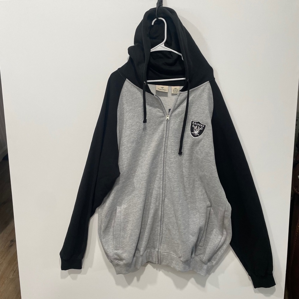 Fanatics Las Vegas Raiders Raglan Full Zip Hoodie Sweatshirt Mens 2XL Grey Black